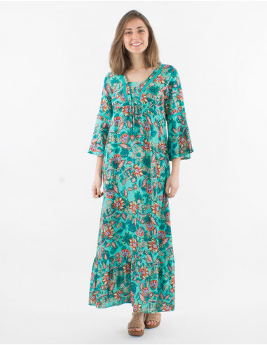 3/4 sleeves viscose dress and seychelles print