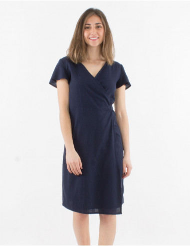 Short sleeves 54% linen 46% viscose wrap dress