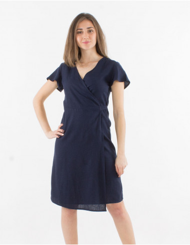 Short sleeves 54% linen 46% viscose wrap dress