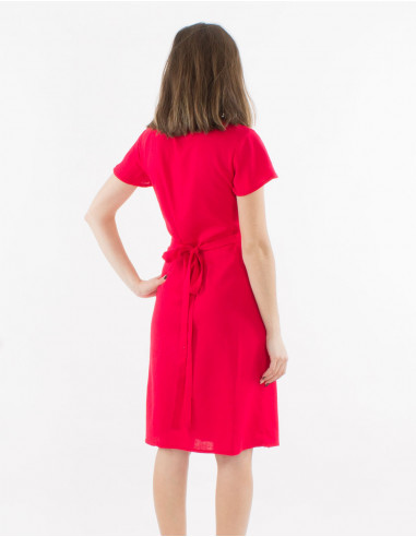 Short sleeves 54% linen 46% viscose wrap dress