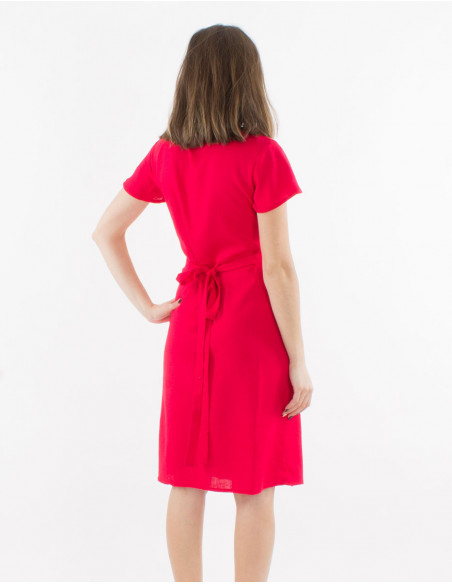 Short sleeves 54% linen 46% viscose wrap dress