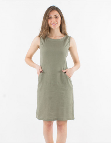 Sleeveless 54% linen 46% viscose dress with zip