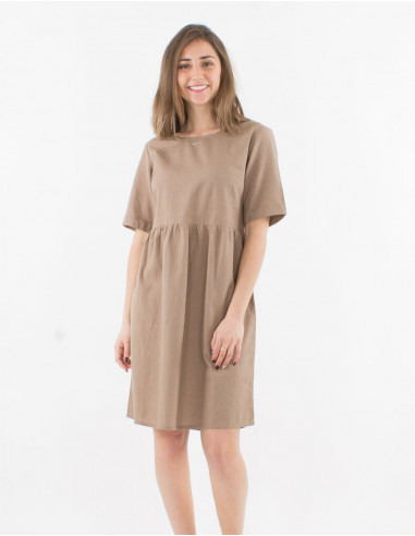 91% cotton 9% linen dress with short sleeve