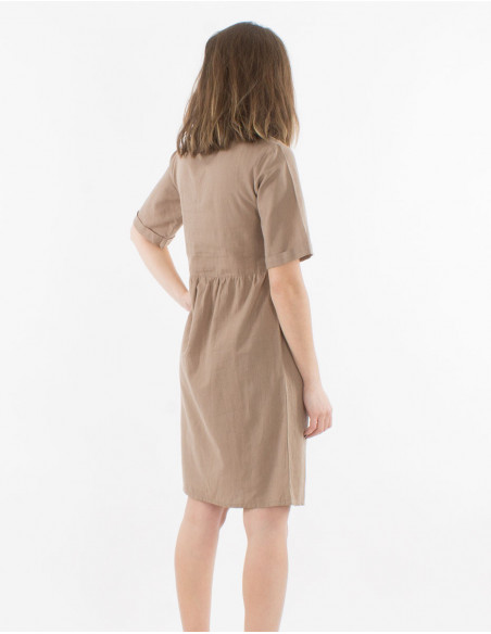 91% cotton 9% linen dress with short sleeve