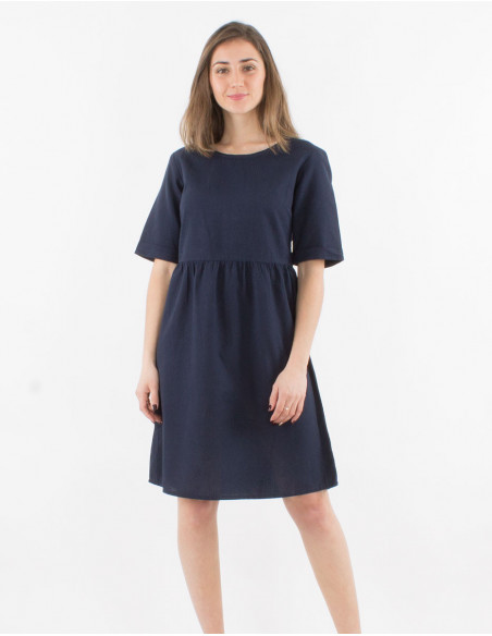 91% cotton 9% linen dress with short sleeve