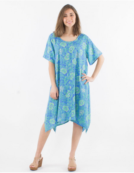 Robe Tunique Polyester Fendue Cote Impr