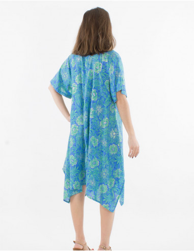 Robe Tunique Polyester Fendue Cote Impr