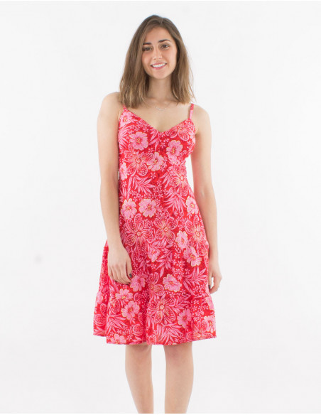 Robe Polyester Bretelles Imprime Hibiscu
