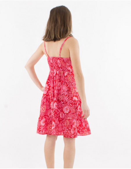 Robe Polyester Bretelles Imprime Hibiscu