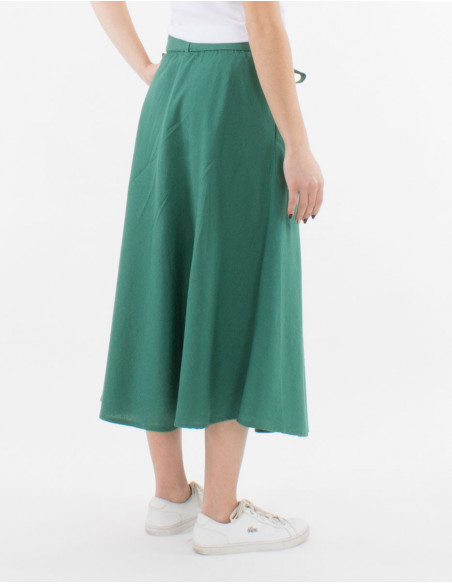 Mid length buttoned 91% cotton 9% linen skirt