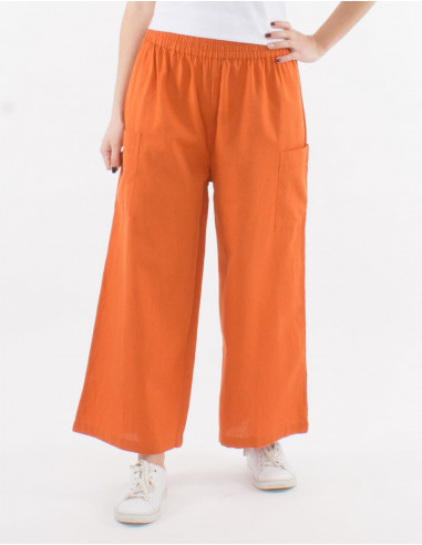 91% cotton 9% linen straight pants and elastic size