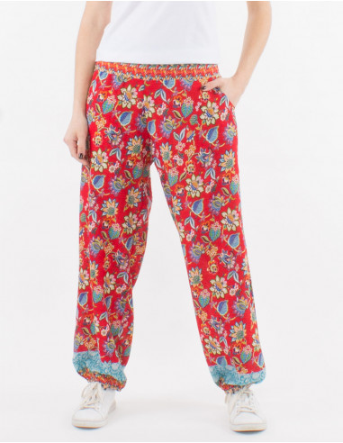 Polyester pants with holi flower print
