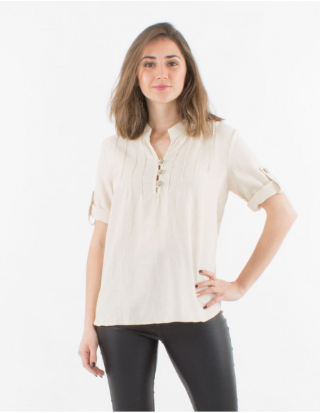 54% linen 46% viscose tunic with short sleeves