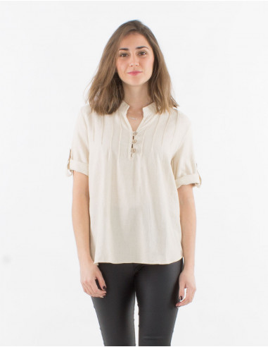 54% linen 46% viscose tunic with short sleeves