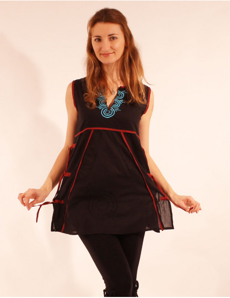 Tunique coton voile brodée bicolore