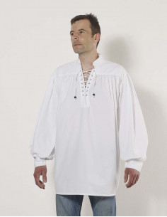 Chemise H. Coton Popeline Lacets Blanche