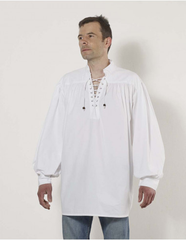 Chemise H. Coton Popeline Lacets Blanche