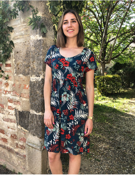 Robe Viscose Manches Courtes Imprime Tro