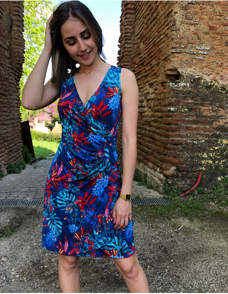 Knitted sleeveless 96% polyester 4% elasthane dress with martinique print