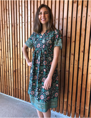 Short sleeves cotton dress and bagdad print