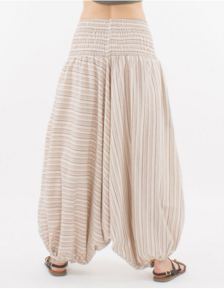 Elastic striped cotton harem pants