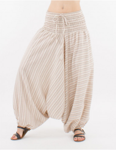Elastic striped cotton harem pants
