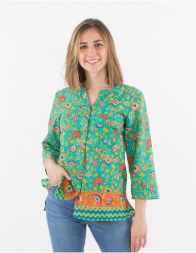 Chemisier Coton Manches Longue Imprime T