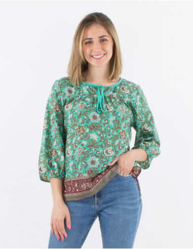 3/4 sleeves cotton blouse with bagdad print