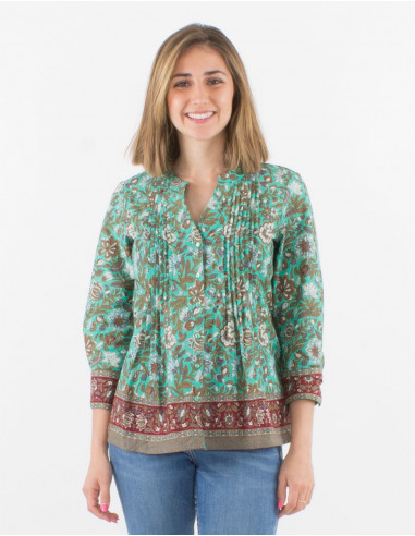 Long sleeves buttoned cotton blouse with bagdad print