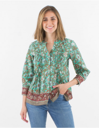Long sleeves buttoned cotton blouse with bagdad print