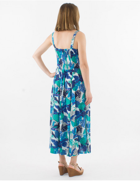 Robe Viscose Bretelle Smockee Dos Impr A