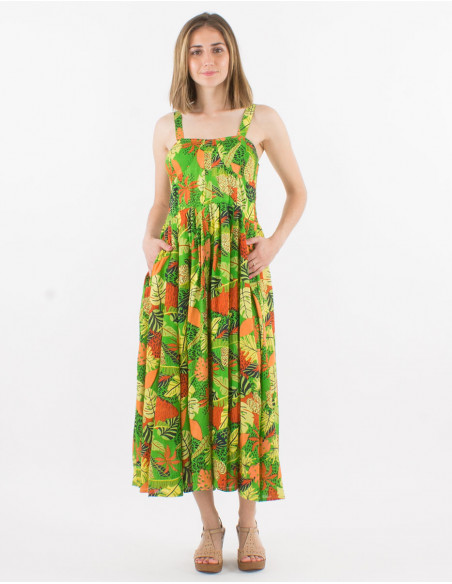 Robe Viscose Bretelle Smockee Dos Impr A