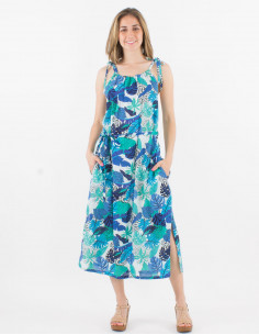 Long viscose dress with wraps and amazonie print 2