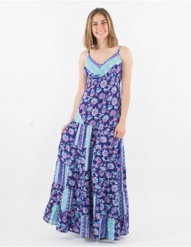 Long polyester dress with wraps and holi flower print