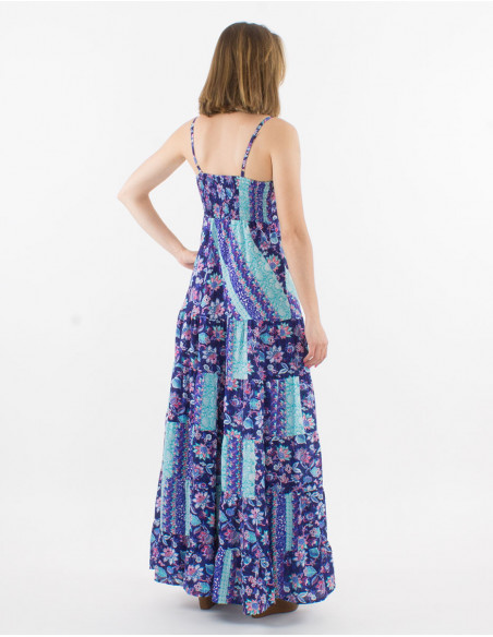 Long polyester dress with wraps and holi flower print