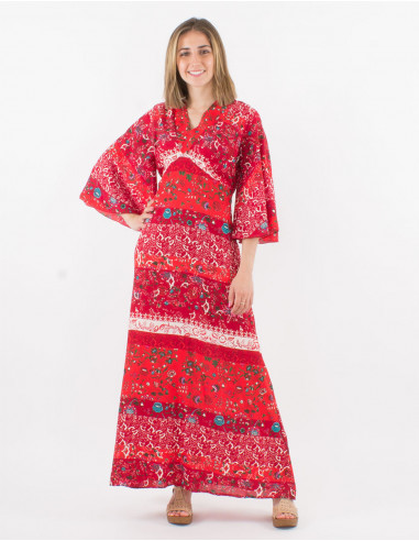 3/4 sleeves long polyester dress and delhi print