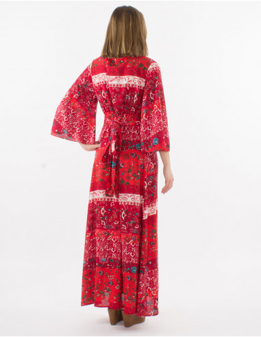 3/4 sleeves long polyester dress and delhi print