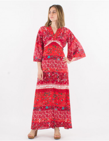3/4 sleeves long polyester dress and delhi print