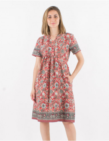 Short sleeves cotton dress and bagdad print