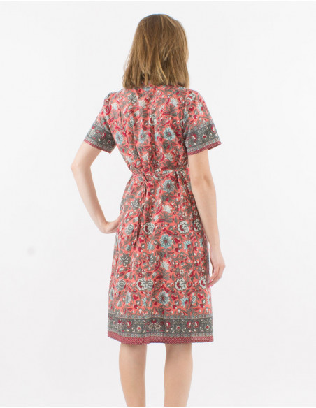 Short sleeves cotton dress and bagdad print