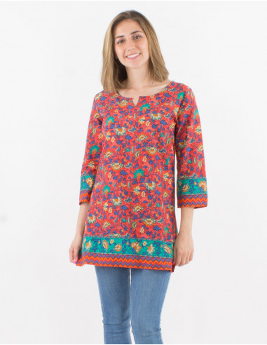 3/4 sleeves cotton tunic and teheran print