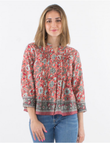 Long sleeves buttoned cotton blouse with bagdad print