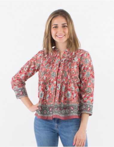 Long sleeves buttoned cotton blouse with bagdad print