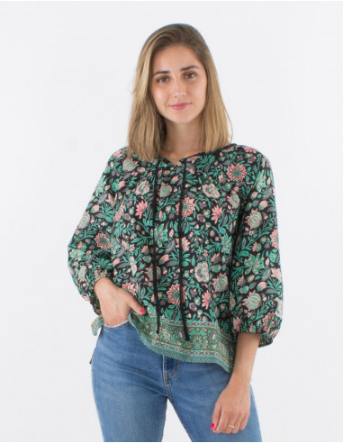 3/4 sleeves cotton blouse with bagdad print