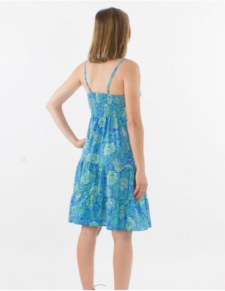 Robe Polyester Bretelles Imprime Hibiscu