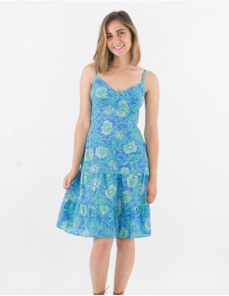 Robe Polyester Bretelles Imprime Hibiscu