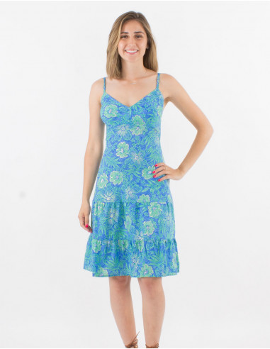 Robe Polyester Bretelles Imprime Hibiscu