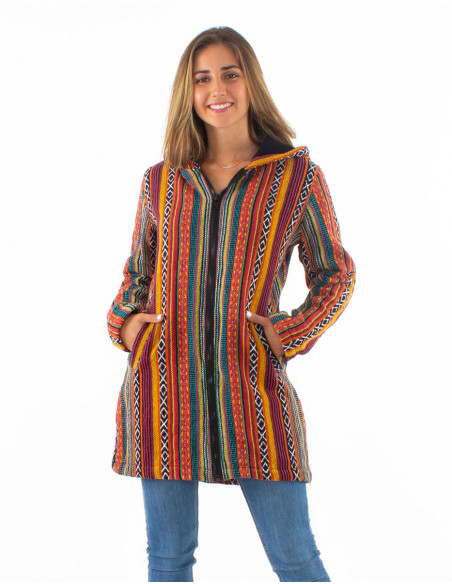 Manteau coton doublure polaire polyester zip et capuche