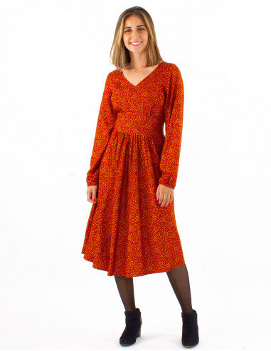 Rayon 3/4 printed long sleeves dress