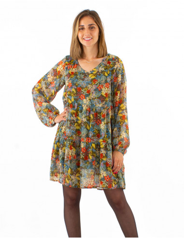 Polyester mousseline dress with lining and "viana" print